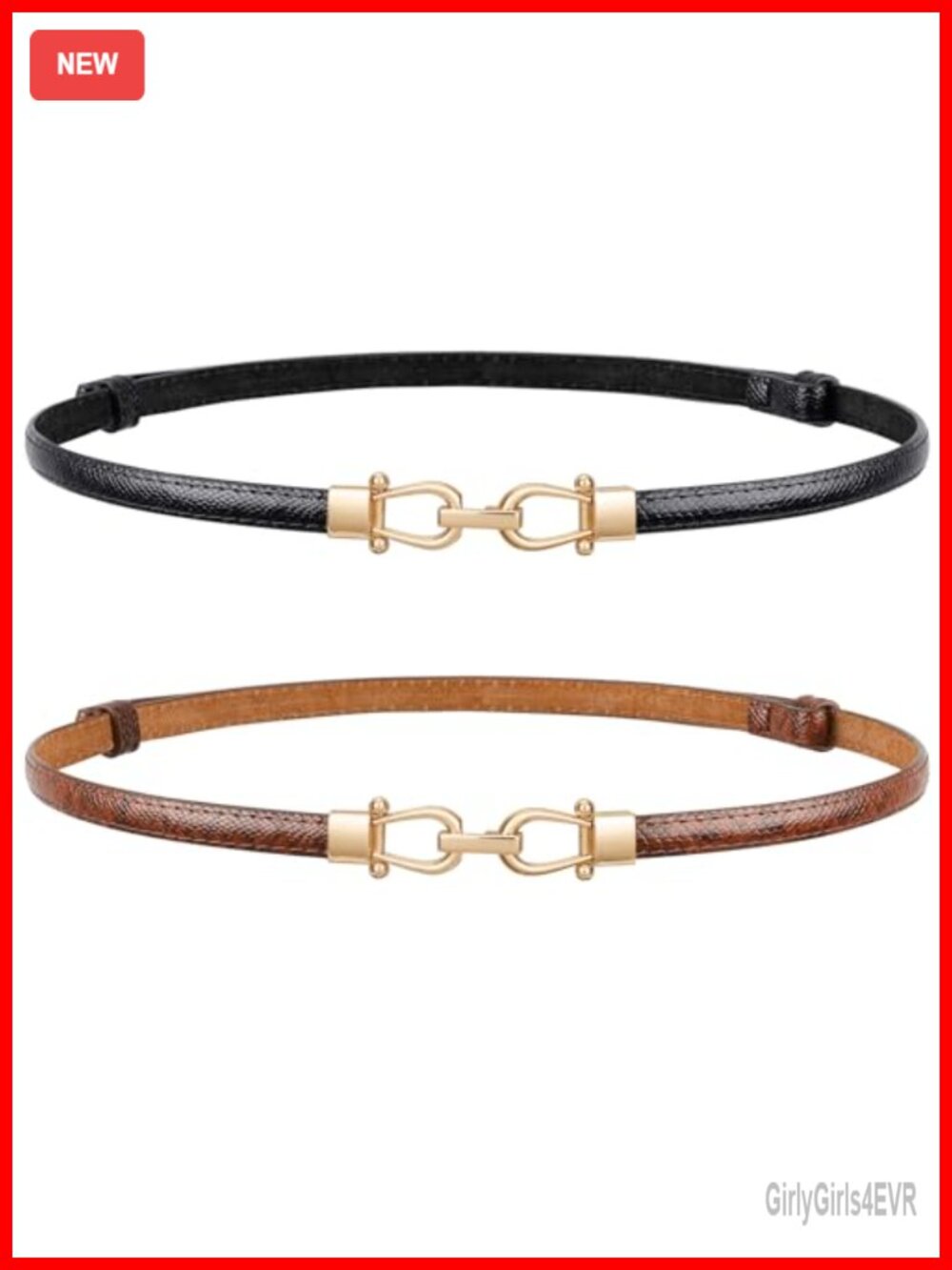 Faux Leather Skinny Belts for Women Adjustable Waist Belt with Gold Buckle